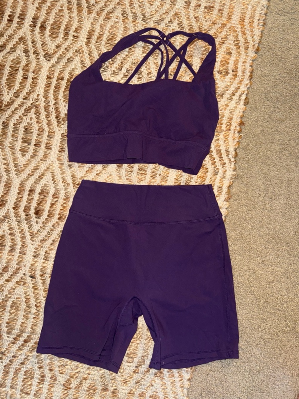 BuffBunny Deep Purple Strappy Sports Bra & High-Waist Bike Shorts Set